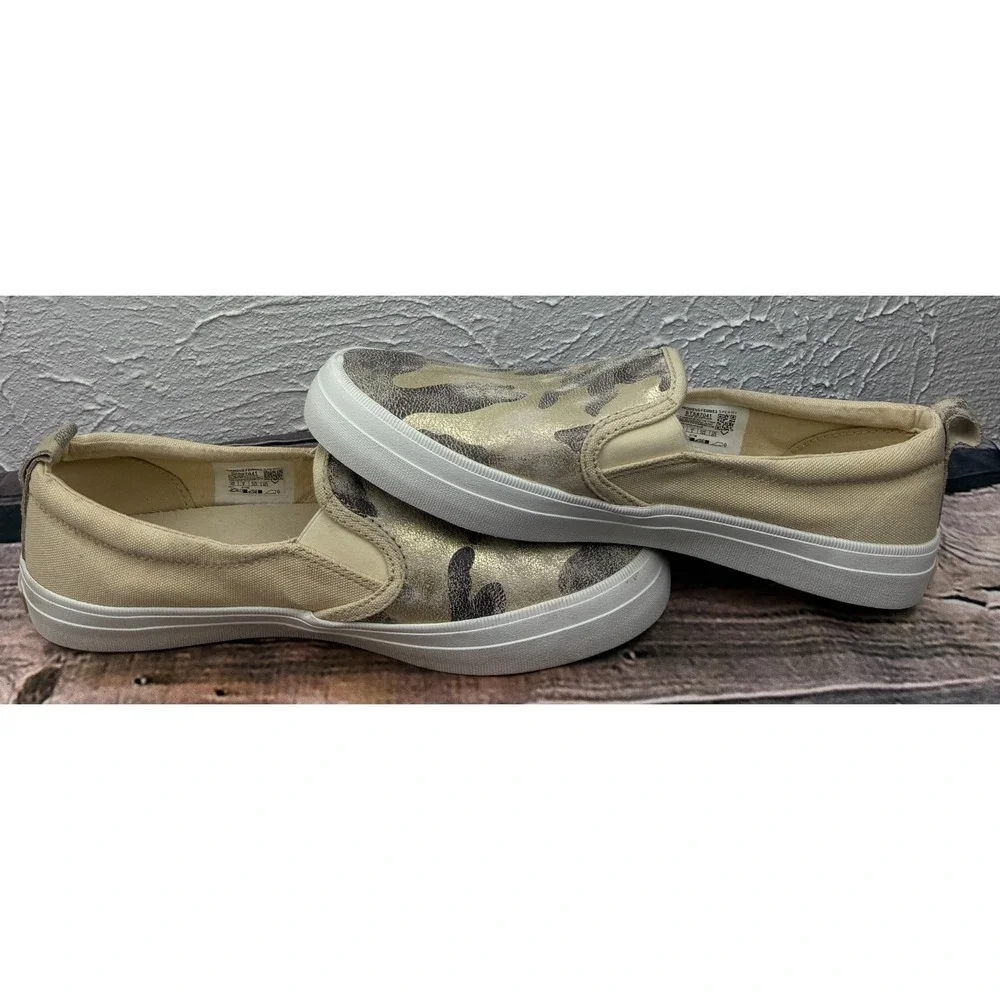 Sperry Crest Twin Gore Sneakers Womens 8.5 Metallic Ivory Camo Slip On STS87041